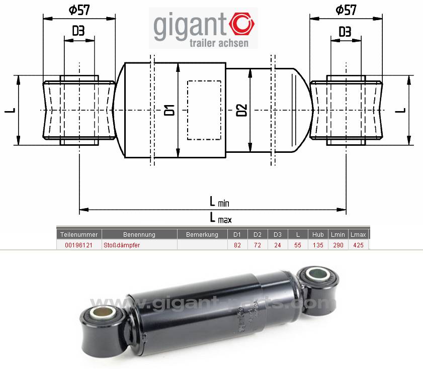 Амортизатор GIGANT L=290/425 (24х55)