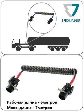 Кабель спиральный 7P/24V (ISO 7638-1 ABS, EBS, ADR) 6 метров