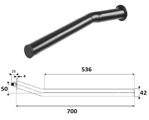 Труба крепления крыла круглая, L=700 mm, изгиб 50 mm 5030750