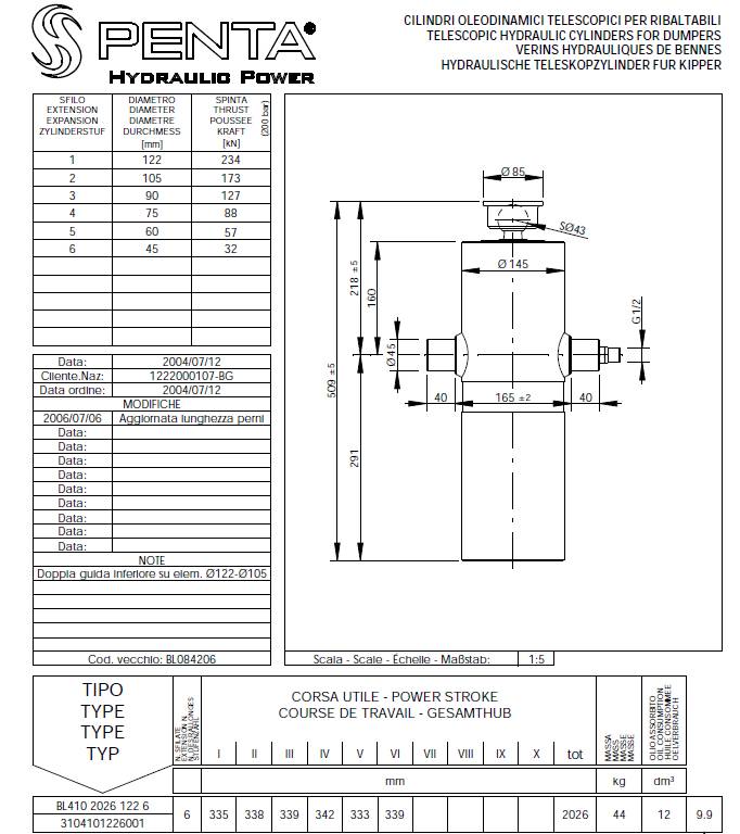 Гидроцилиндр BL410 2026 122 6 ->> 3104101206001
