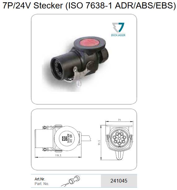 Штекер 7P/24V (ISO 7638-1 ABS, EBS, ADR) обжим. контакты